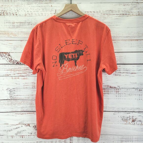 YETI No Sleep Til Brisket Men’s Size L T-Shirt W/Pocket Color: Red EUC - Picture 1 of 7